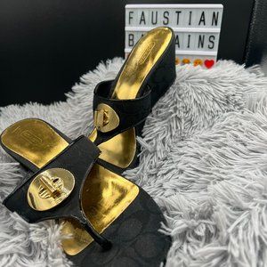 Coach Women's Black Wedge Logo Sandals Size 9.5 B